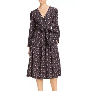 La Vie Rebecca Taylor Aubrie Floral Midi Dress Black Womans XS